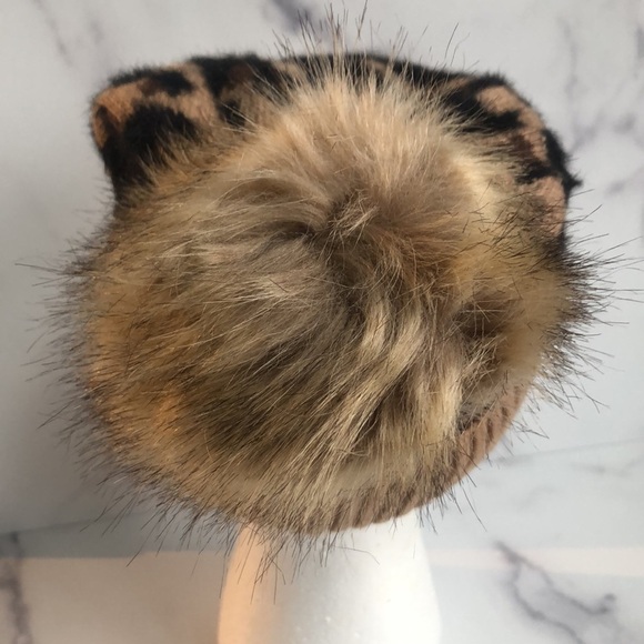 C.C Exclusives Soft Beanie Hat with Leopard Print Pattern and Faux Fur Pom - Picture 5 of 9